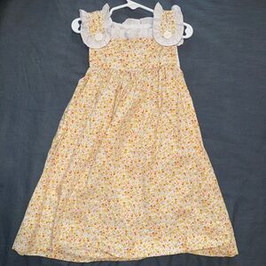 The Smocking Bug Girls Orange & Yellow Floral Ruffle Tank Dress